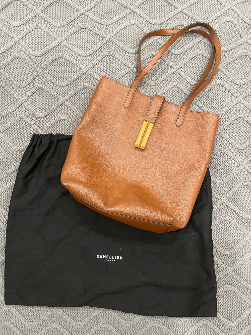 DeMellier Vancouver Tote Bag | Cognac Leather Tote with Gold Hardware